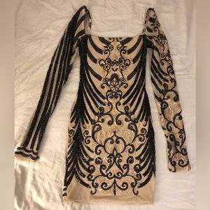 Giulia Sequin Mesh Dress in Black and Gold